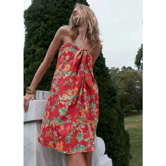 $420 Caroline Constas Kaia Strapless Bustier Mini Dress Red Radiant Flor… - Picture 4 of 16